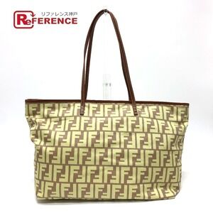 FENDI Zucca Shoulder Bag Tote Nylon Leather Yellow